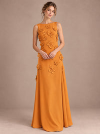 3D Floral Applique Sleeveless Formal Maxi Dress
