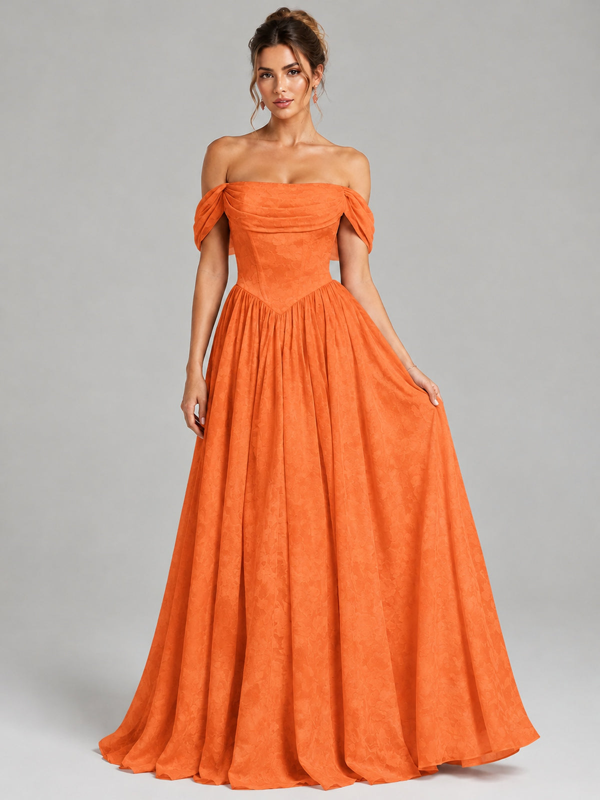 Off Shoulder Jacquard A-Line Maxi Dress