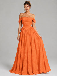 Off Shoulder Jacquard A-Line Maxi Dress