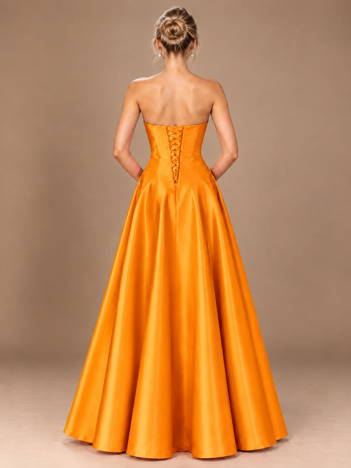 Blush Pink Strapless Satin A-Line Prom Dress with Ruched Bodice