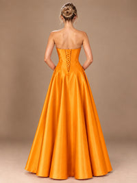 Blush Pink Strapless Satin A-Line Prom Dress with Ruched Bodice