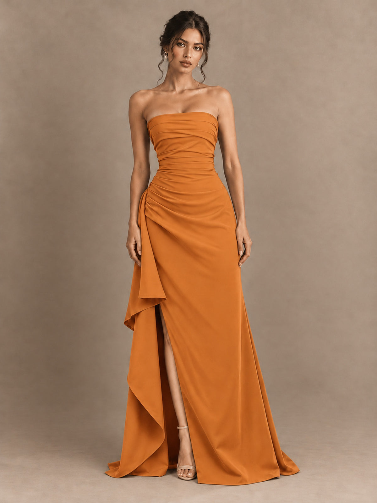 Black and White Strapless Ruched Prom Dress with High Slit & Side Drape