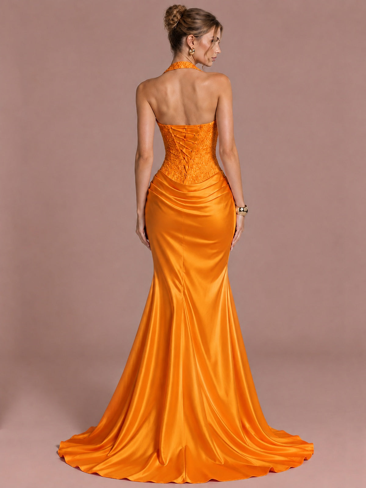 Sparkling Halter Corset Satin Mermaid Prom Dress