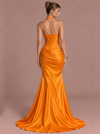 Sparkling Halter Corset Satin Mermaid Prom Dress
