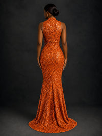 Sparkly Sequin High Neck Mermaid Prom Dress