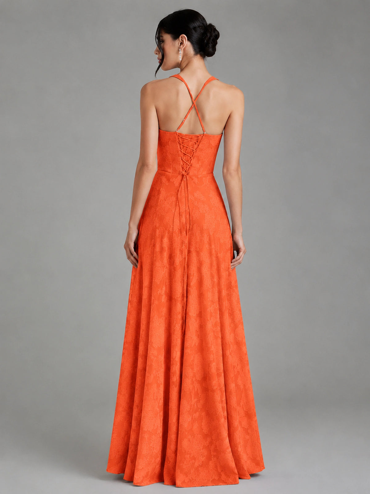 A-Line Halter Floral Chiffon Maxi Dress