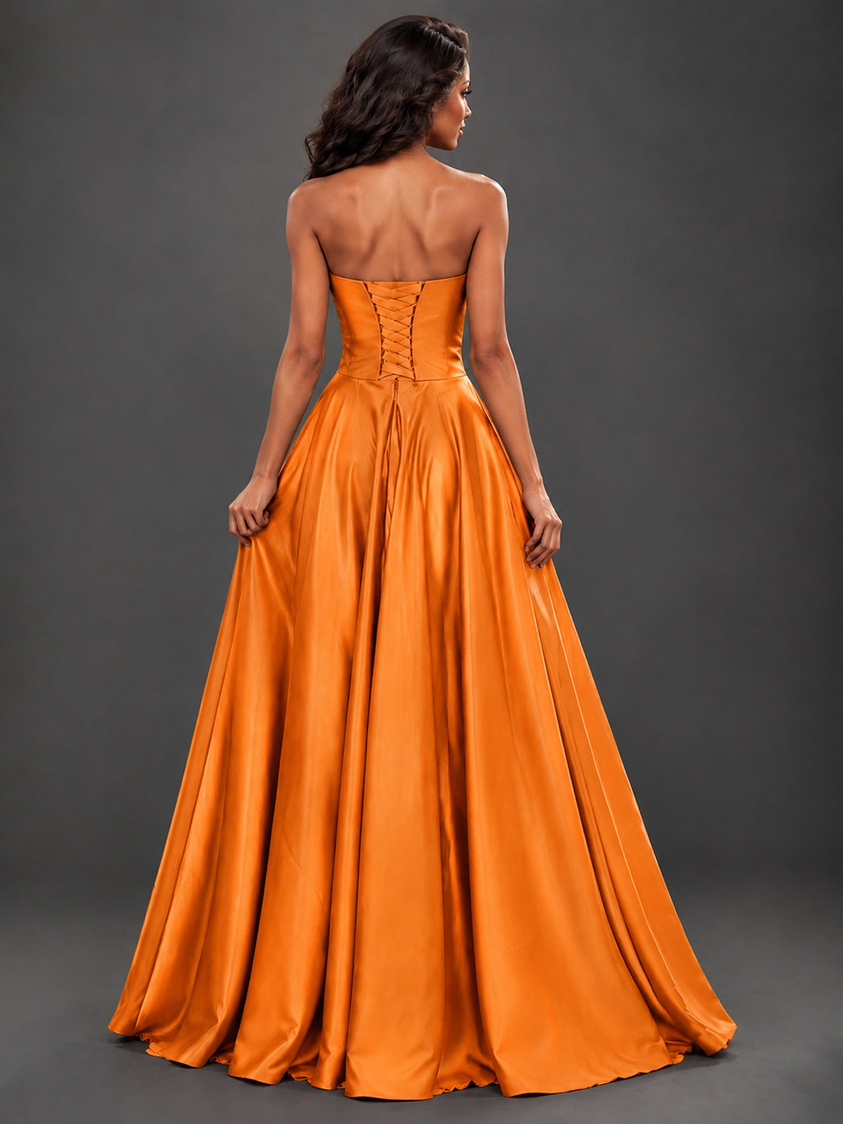 Draped Satin Prom Dress Strapless A-line Formal Dress Floor Length
