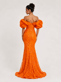 Sequin Off-Shoulder Ruffle Mermaid Prom Dress