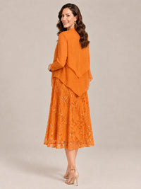 Tea Length Sequin Lace Mother of the Bride Dress with Chiffon Jacket