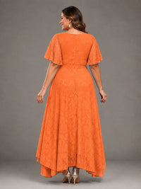 Jacquard Chiffon A-Line V-Neck High-Low Mother of the Bride Dress