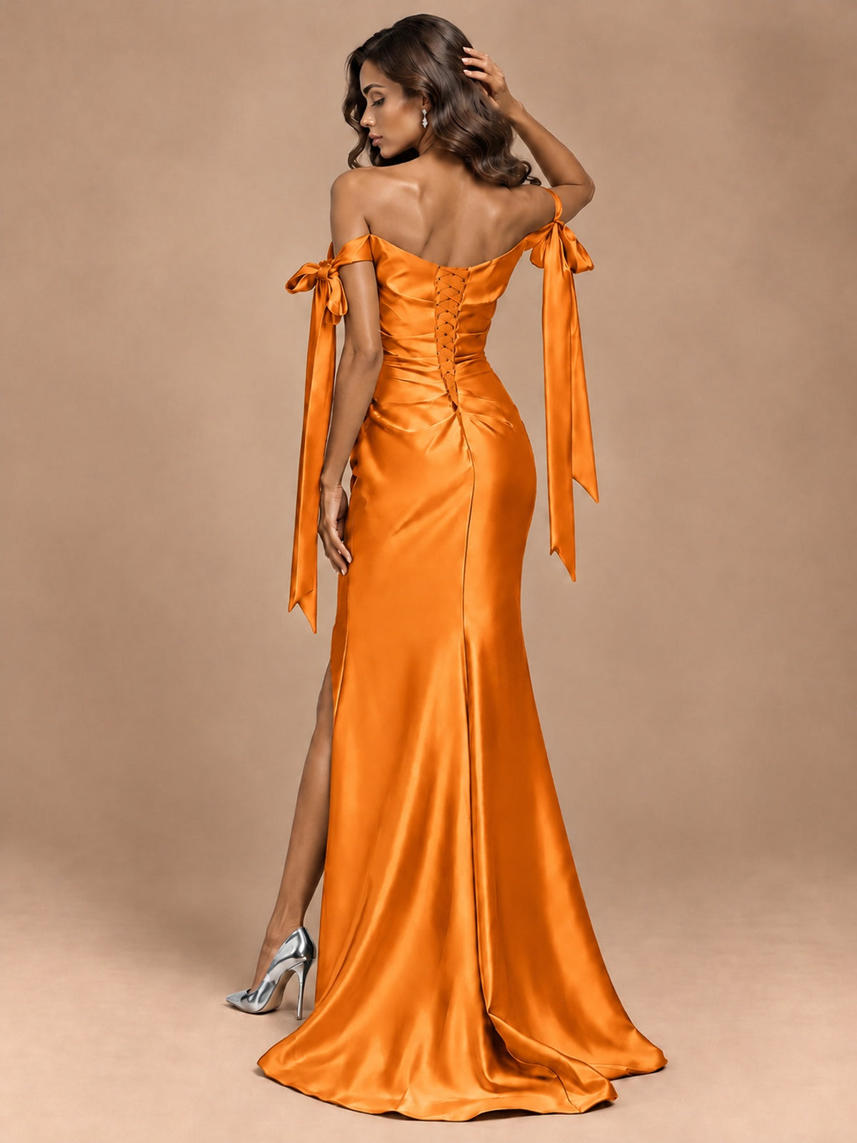 Off The Shuolder Satin Prom Dress Slit Mermaid Formal Gowns