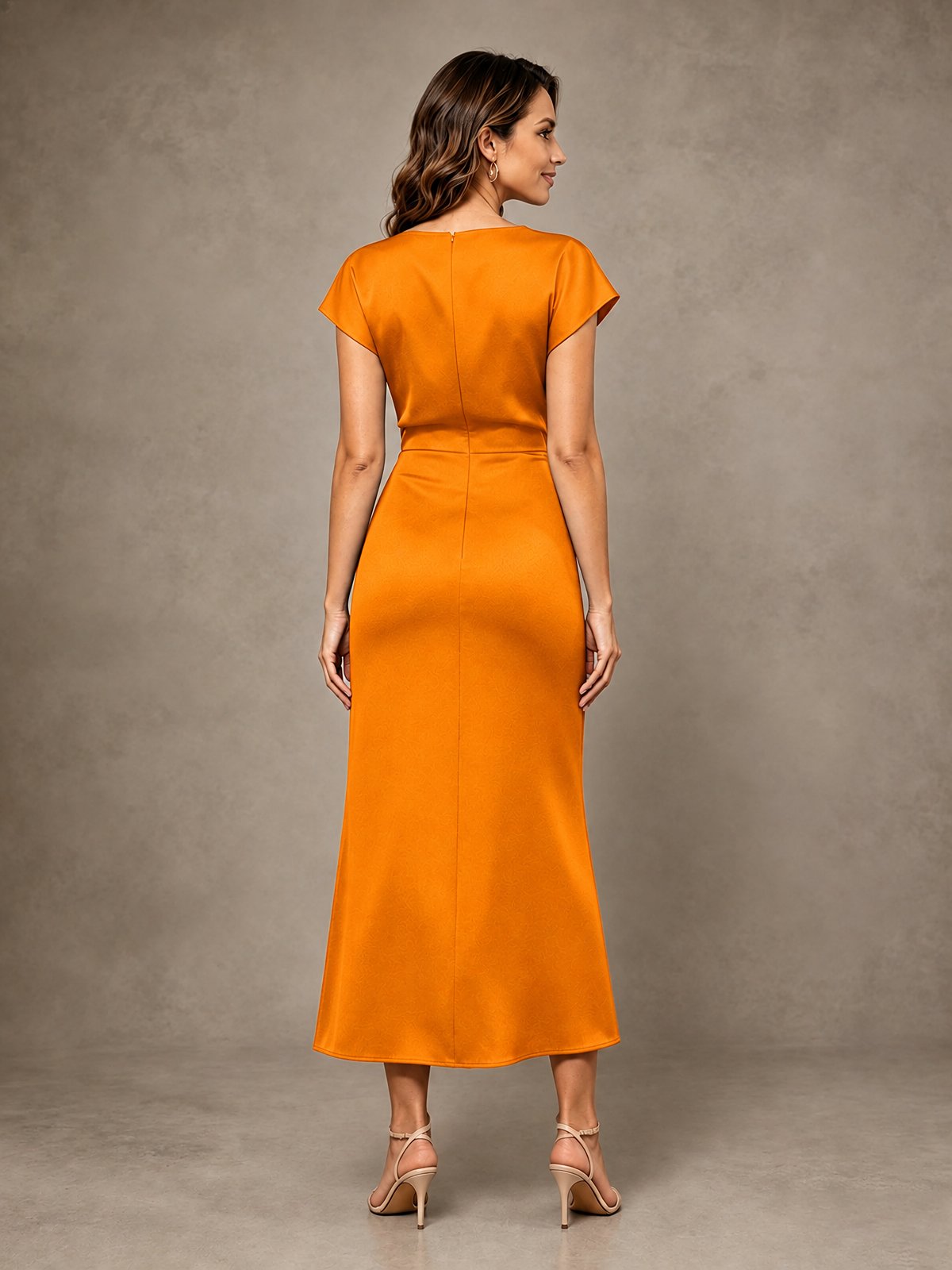 Cowl Neck Satin Mother of the Bride Dress with Ruched Waist