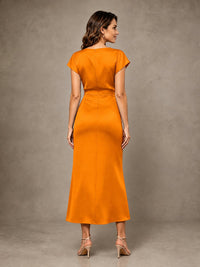 Cowl Neck Satin Mother of the Bride Dress with Ruched Waist