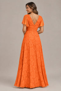 Jovellee Floral Chiffon A-Line Mother of the Bride Dress with Flutter Sleeves