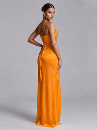 Square Neck Satin Long Prom Dress with Ruffles