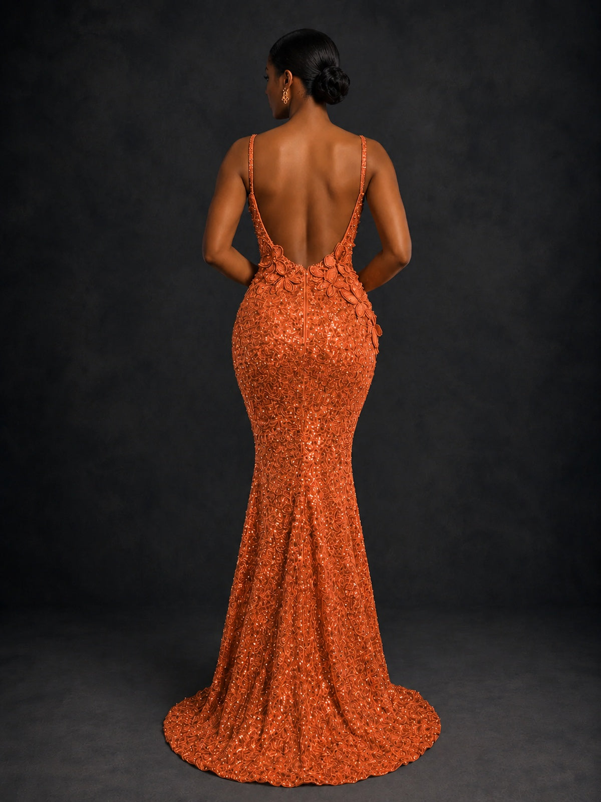 Sequin Mermaid Prom Dress with Floral Applique