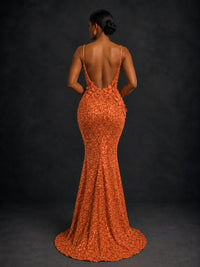 Sequin Mermaid Prom Dress with Floral Applique