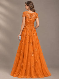 Lace Appliques A-line Mother of The Bride Dresses with Short Sleeves