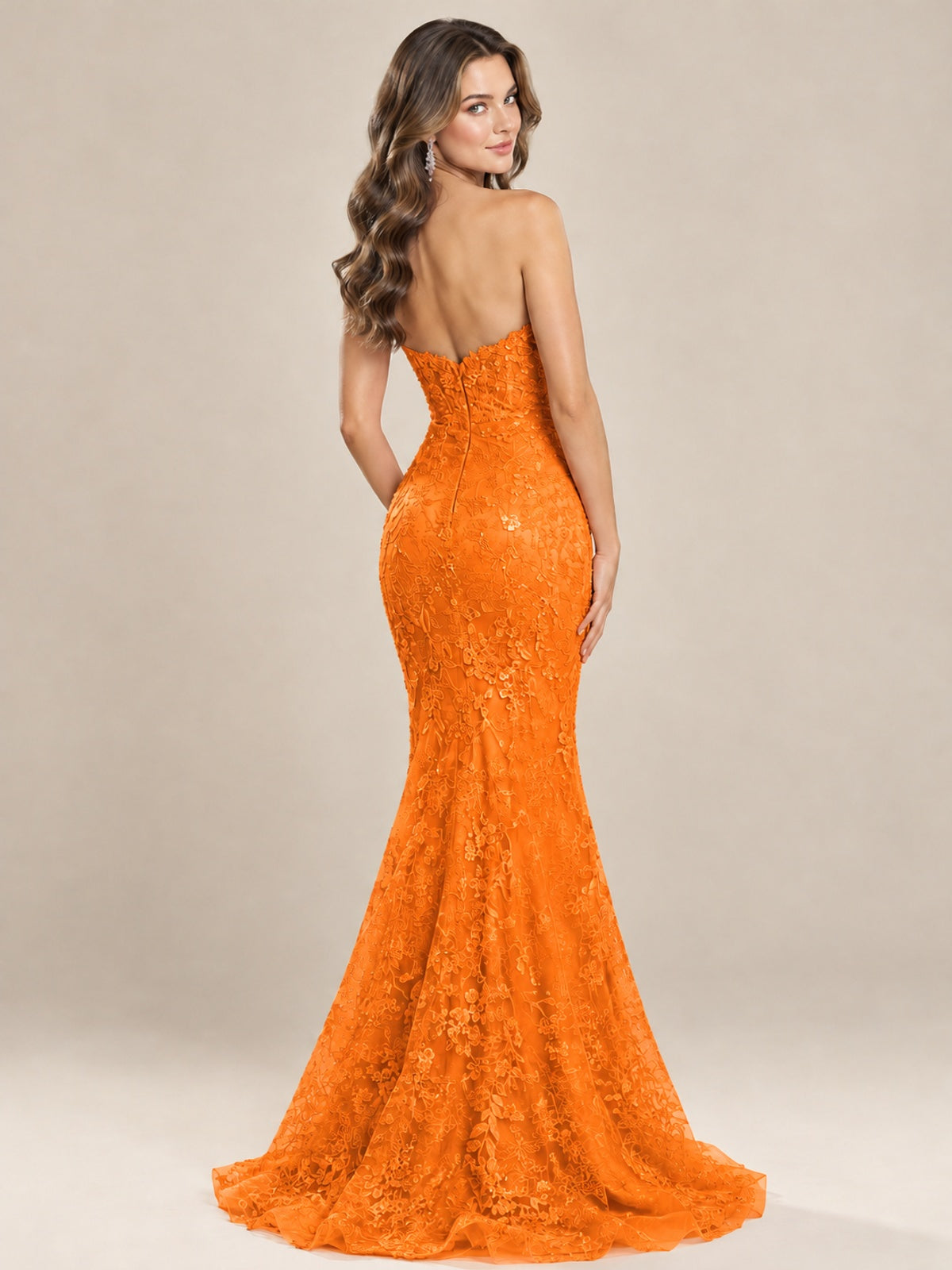 Strapless Corset Mermaid Prom Dress with Floral Lace Appliqué