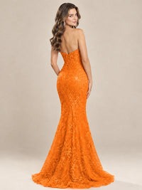 Strapless Corset Mermaid Prom Dress with Floral Lace Appliqué
