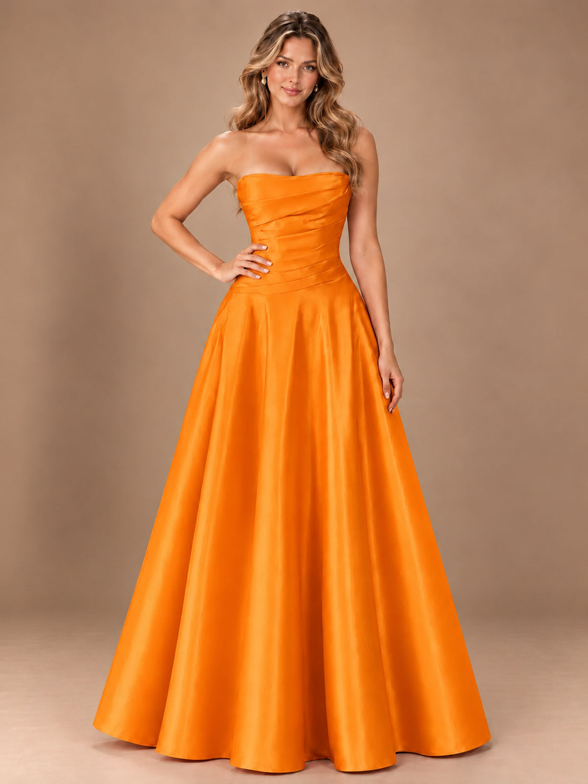Blush Pink Strapless Satin A-Line Prom Dress with Ruched Bodice
