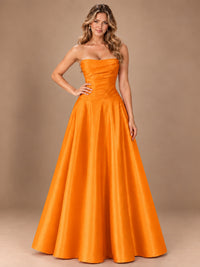 Blush Pink Strapless Satin A-Line Prom Dress with Ruched Bodice