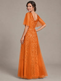 V-Neck Sequin Tulle Mother of the Bride Dress with Flutter Sleeve