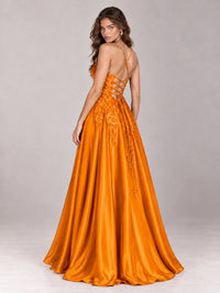 Lace Applique Satin A-Line Prom Dress with Sheer Bodice