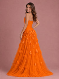 Blush Pink Strapless Sweetheart 3D Floral Tulle Ball Gown Prom Dres