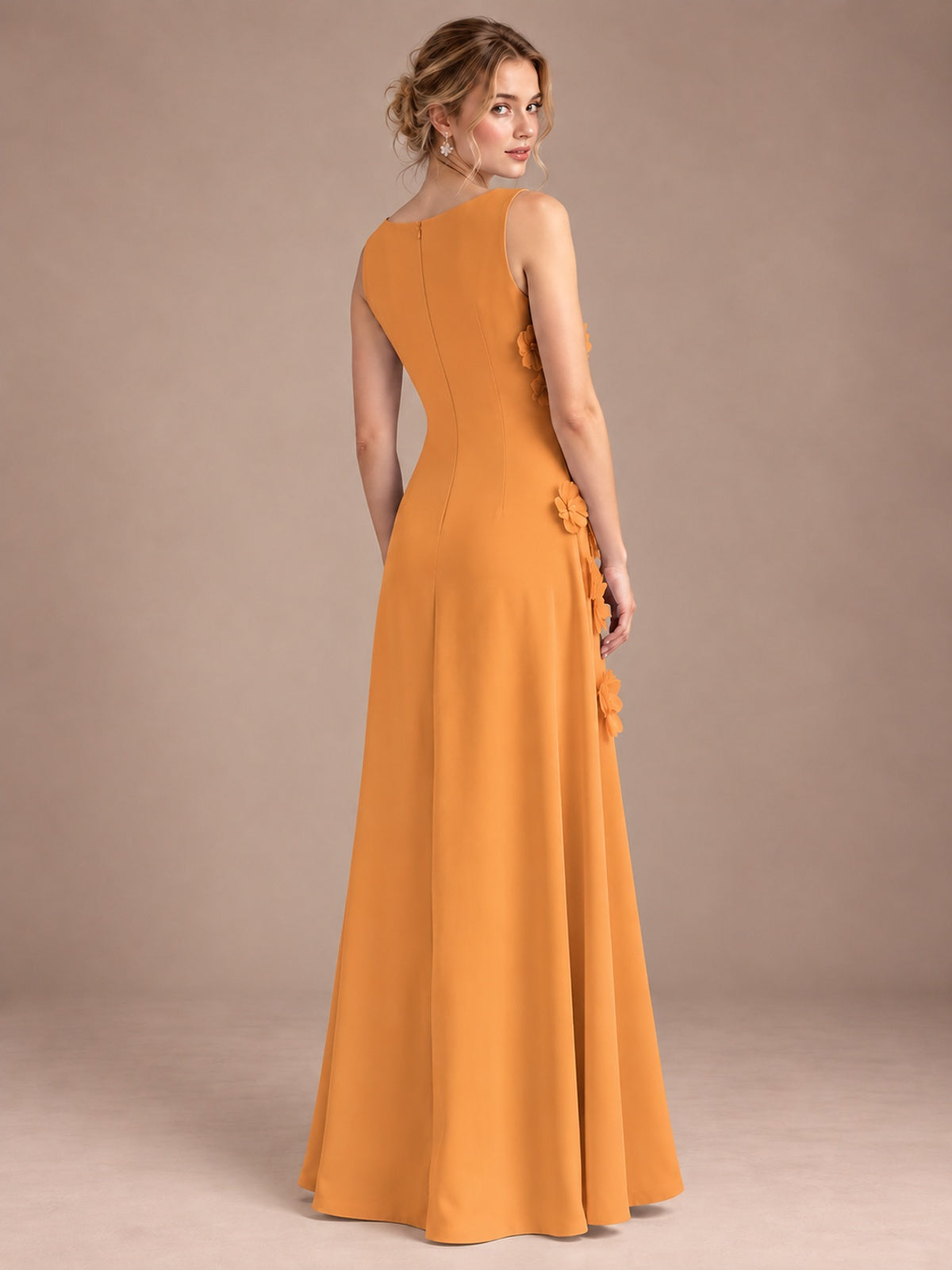 3D Floral Applique Sleeveless Formal Maxi Dress