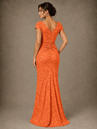 V-Neck Floral Jacquard Mother of the Bride Dress with Slit