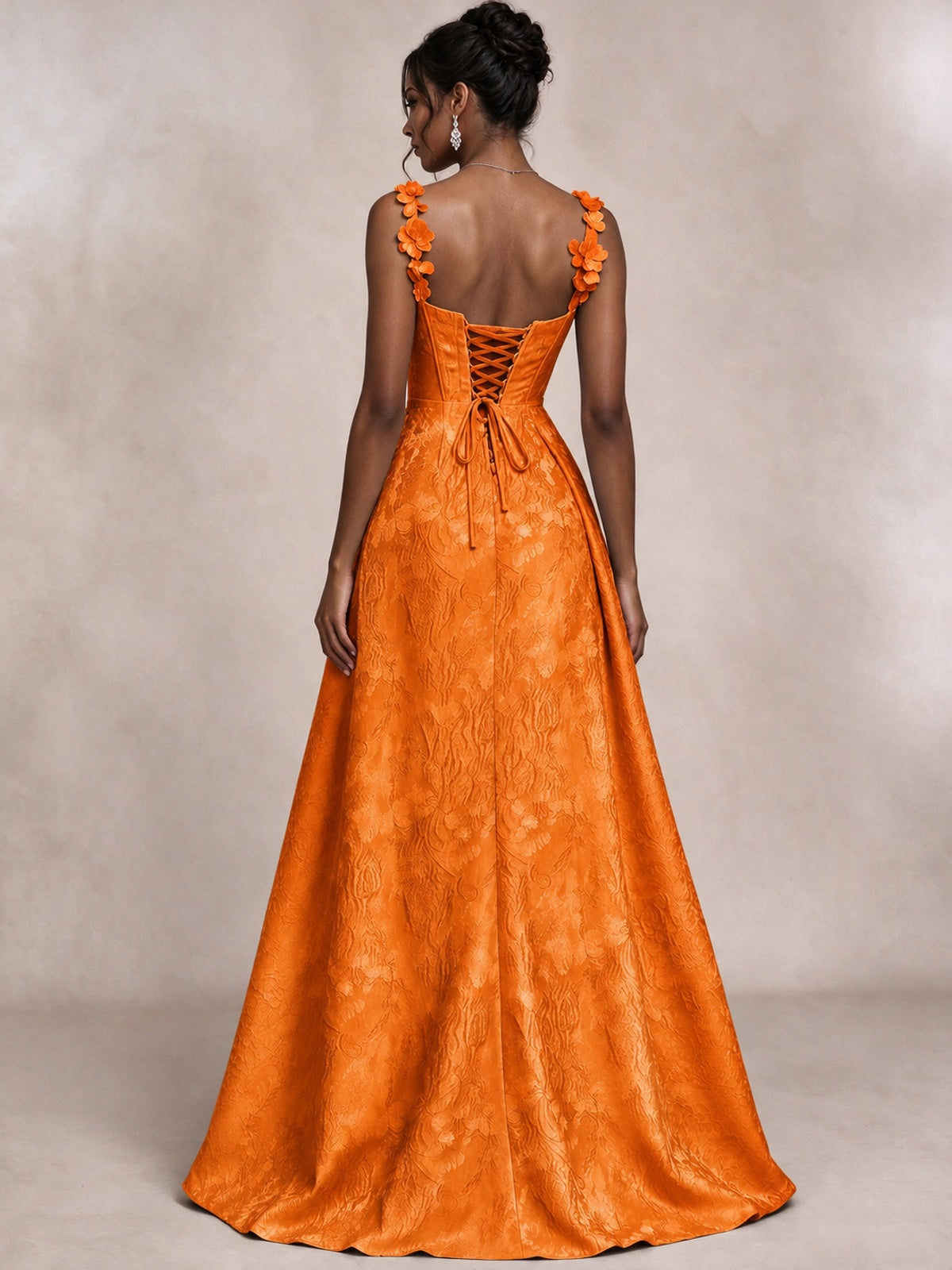 Light Blue 3D Floral Jacquard Prom Dress with Detachable Overskirt Corset Gown