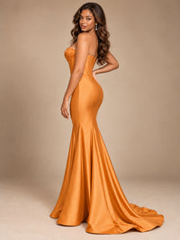 Red Strapless Satin Mermaid Prom Dress with Corset Bodice