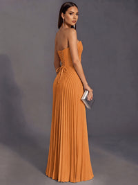 Strapless A-line Long Pleated Satin Prom Dress