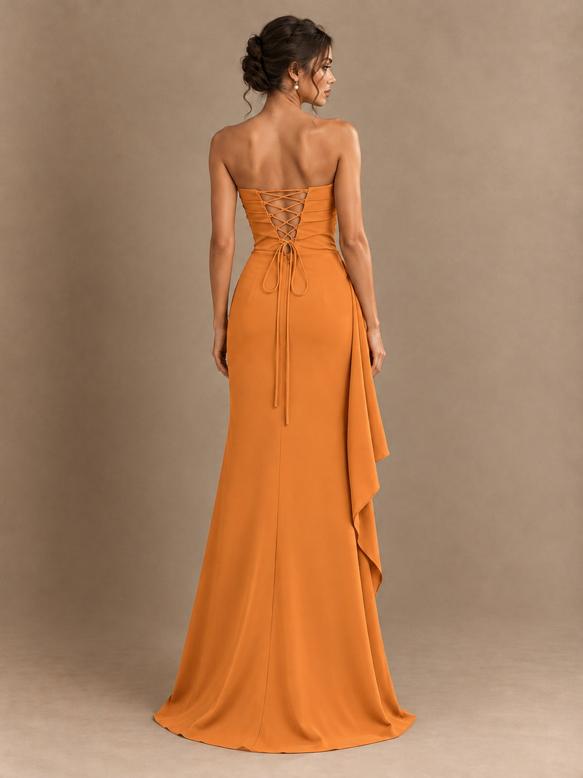 Black and White Strapless Ruched Prom Dress with High Slit & Side Drape