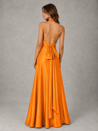 Sage Green Satin A-Line Bridesmaid Dress with Halter Neck