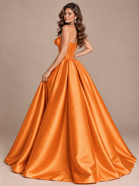 Pink Strapless Corset Satin Prom Derss & Ball Gown with 3D Floral