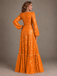 Floral Sequin Embroidered A-Line Mother of the Bride Dress with Long Sleeves
