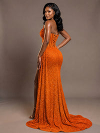 Luxury Strapless Sequin Corset Mermaid Prom Dress with High Slit & Train