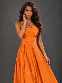 Draped Satin Prom Dress Strapless A-line Formal Dress Floor Length