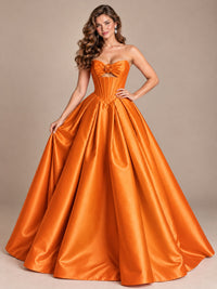 Pink Strapless Corset Satin Prom Derss & Ball Gown with 3D Floral