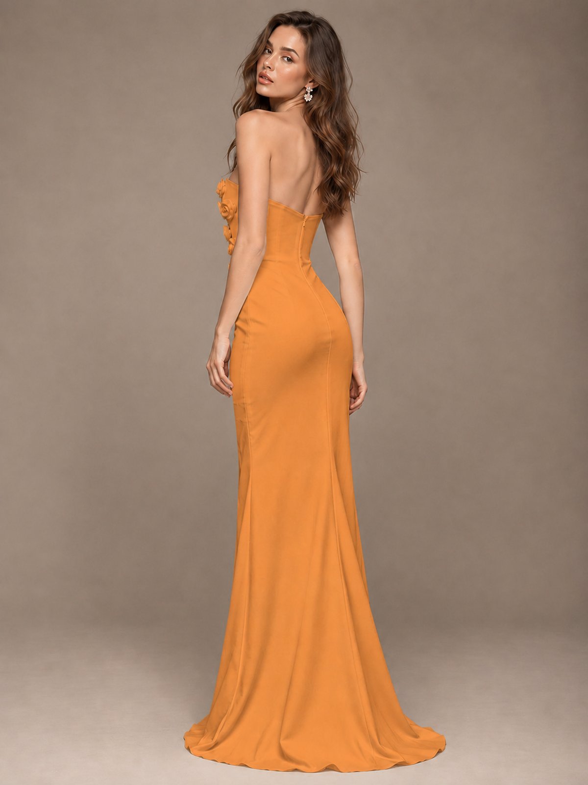 White Strapless Mermaid Maxi Dress with 3D Floral Appliques
