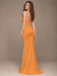 White Strapless Mermaid Maxi Dress with 3D Floral Appliques