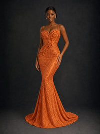 Sequin Mermaid Prom Dress with Floral Applique