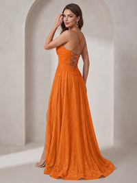 Sparkly Cowl Neck Corset Long Prom Dress with Slit A-line Tulle Ball Gown