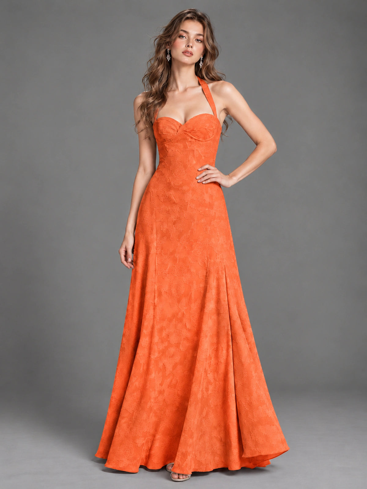 A-Line Halter Floral Chiffon Maxi Dress