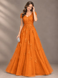 Lace Appliques A-line Mother of The Bride Dresses with Short Sleeves