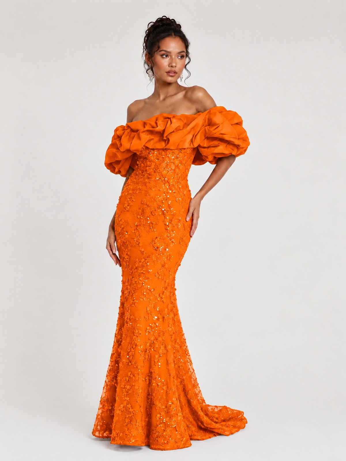 Sequin Off-Shoulder Ruffle Mermaid Prom Dress