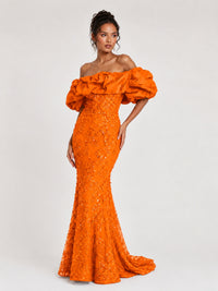 Sequin Off-Shoulder Ruffle Mermaid Prom Dress