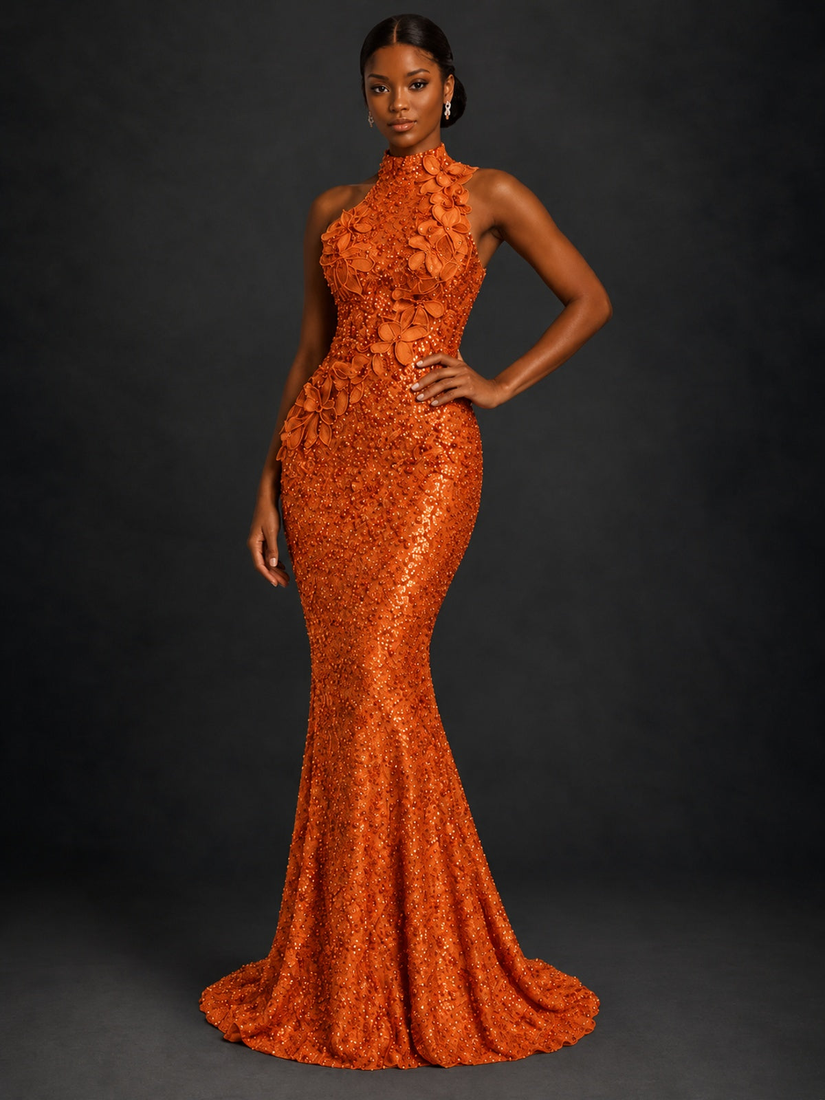 Sparkly Sequin High Neck Mermaid Prom Dress